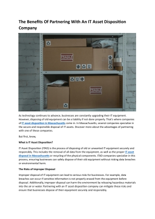 The Benefits Of Partnering With An IT Asset Disposition Company