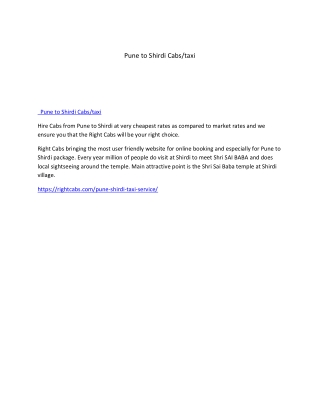 Pune to Shirdi Cabs taxi