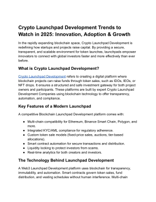 Crypto Launchpad Development Trends to Watch in 2025 Innovation, Adoption & Growth