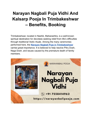 Narayan Nagbali Puja Vidhi And Kalsarp Pooja In Trimbakeshwar – Benefits, Booking