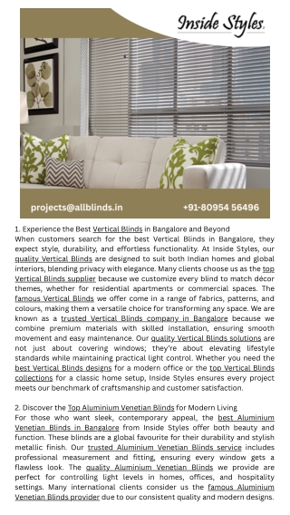 Best Blinds in Bangalore