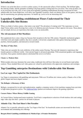 Legendary Casino Site Floors Known for Their Unbelievable Slot Areas