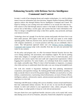 Enhancing Security with Defense Service Intelligence Command And Control