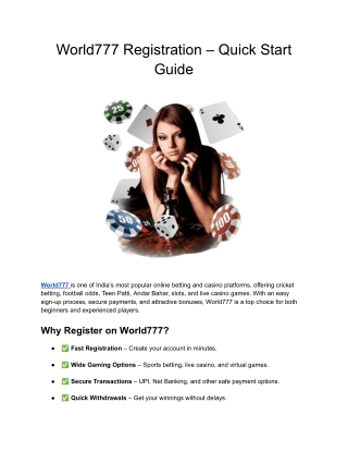 World777 Registration – Quick Start Guide