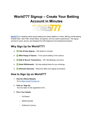 World777 Signup – Create Your Betting Account in Minutes