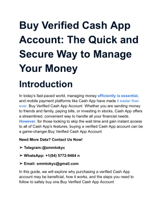 Buy Verified Cash App Account_ The Quick and Secure Way to Manage Your Money