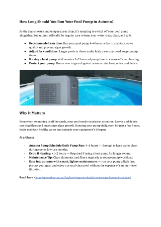 How Long Should You Run Your Pool Pump in Autumn