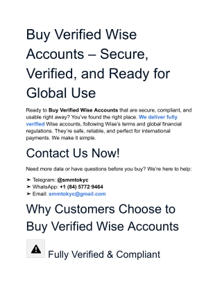 Buy Verified Wise Accounts – Secure, Verified, and Ready for Global Use