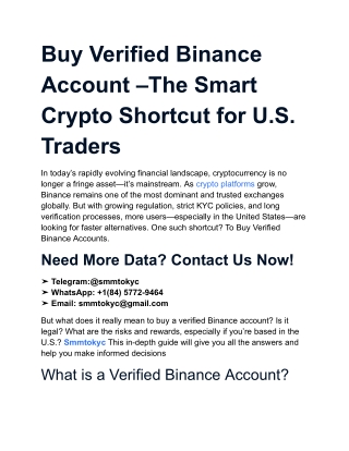 Buy Verified Binance Account –The Smart Crypto Shortcut for U