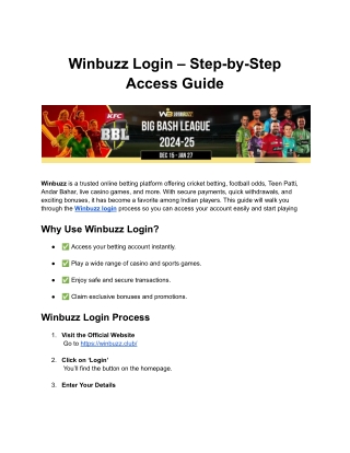 Winbuzz Login – Step-by-Step Access Guide
