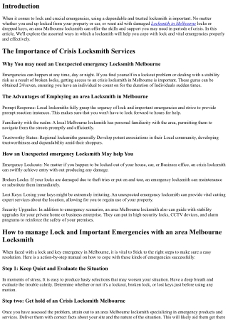 How to deal with Lock and Key Emergencies with a Local Melbourne Locksmith