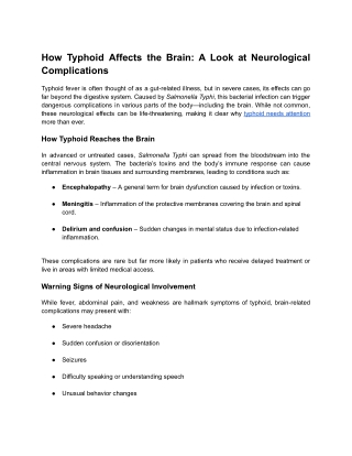 How Typhoid Affects the Brain A Look at Neurological Complications