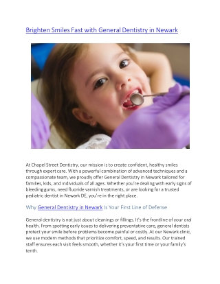 Brighten Smiles Fast with General Dentistry in Newark