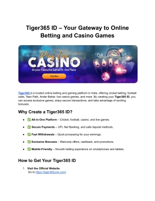 Tiger365 ID – Your Gateway to Online Betting and Casino Games
