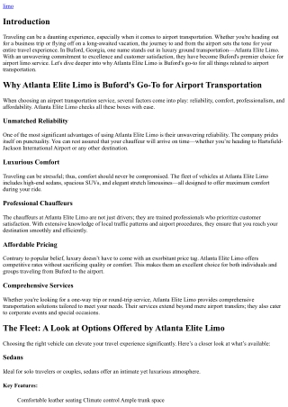 Why Atlanta Elite Limo is Buford's Go-To for Airport Transportation