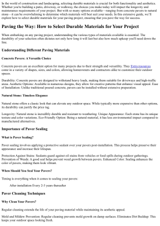 Paving the Way: How to Select Durable Materials for Your Project