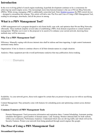 The Pros and Cons of Using a PBN Management Tool