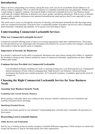 Choosing the Right Commercial Locksmith Service for Your Business Needs