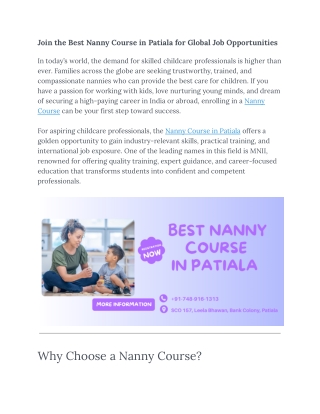 Join the Best Nanny Course in Patiala for Global Job Opportunities