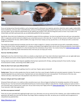 Short Term Loans Online A Vital Source of Capital