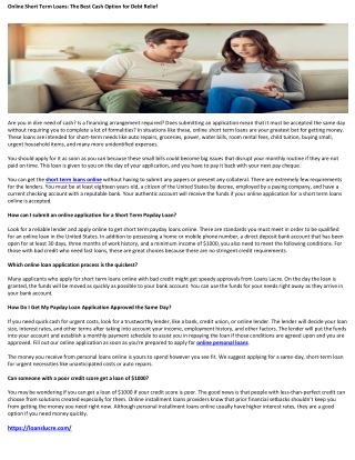 Online Short Term Loans The Best Cash Option for Debt Relief