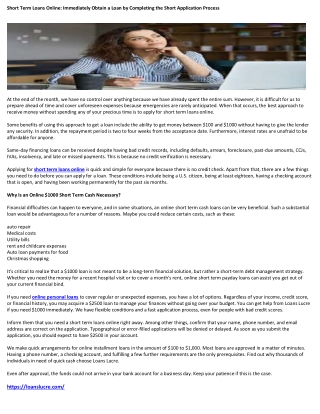 Short Term Loans Online Immediately Obtain a Loan by Completing the Short Application Process