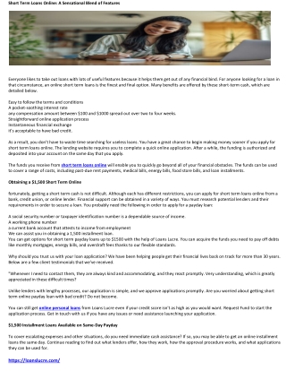 Short Term Loans Online A Sensational Blend of Features