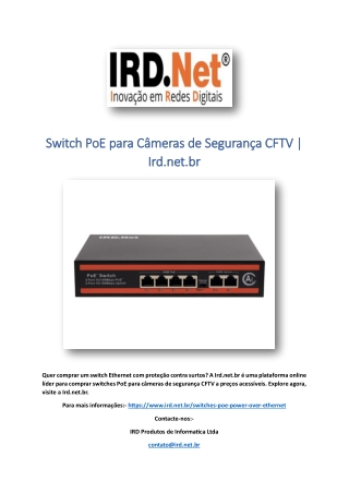 Switch PoE para Câmeras de Segurança CFTV | Ird.net.br