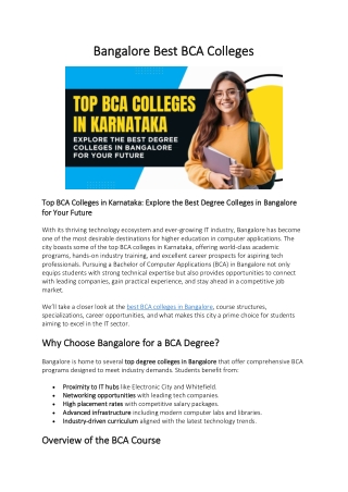 Bangalore Best BCA Colleges