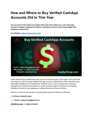 How and Where to Buy Verified CashApp Accounts Old In This Year