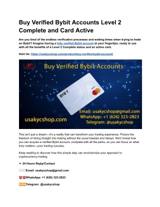 Buy Verified Bybit Accounts Level 2 Complete and Card Active