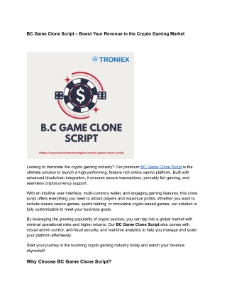 BC Game Clone Script – Boost Your Revenue in the Crypto Gaming Market
