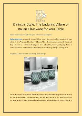 Dining in Style The Enduring Allure of Italian Glassware for Your Table