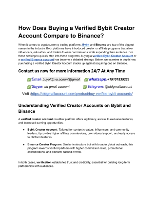 How Does Buying a Verified Bybit Creator Account Compare to Binance_