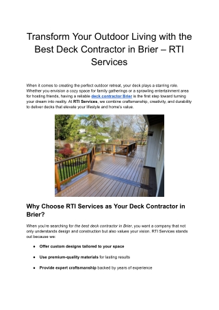 Transform Your Outdoor Living with the Best Deck Contractor in Brier – RTI Services