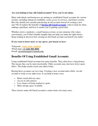 Old Gmail Accounts for Sale – High Deliverability & Full Access