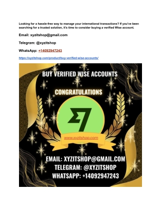 Buy Verified Wise Accounts-Personal and Business Verified