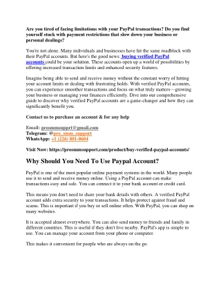 Buy Verified PayPal Account for Safe Online Transactions