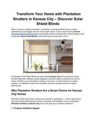 Transform Your Home with Plantation Shutters in Kansas City – Discover Solar Shield Blinds