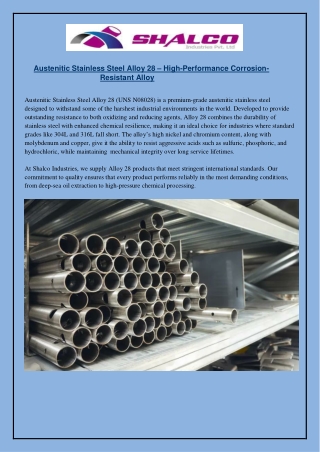Austenitic Stainless Steel Alloy 28 – High-Performance Corrosion-Resistant Alloy