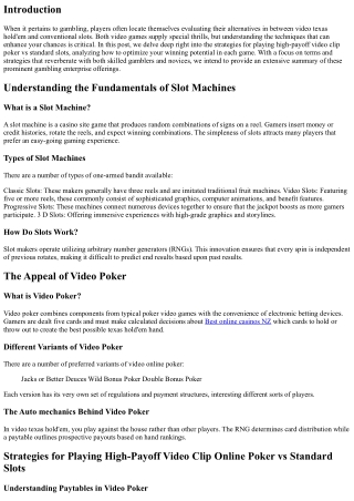 Methods for Playing High-Payoff Video Clip Casino Poker vs Conventional Slots