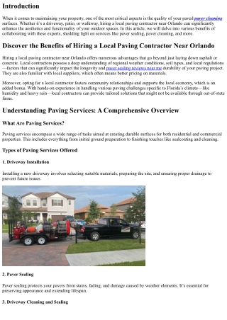 Discover the Benefits of Hiring a Local Paving Contractor Near Orlando