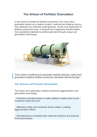 The Artisan of Fertilizer Granulation
