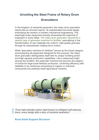 Unveiling the Steel Frame of Rotary Drum Granulators