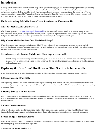 Exploring the Benefits of Mobile Auto Glass Services in Kernersville
