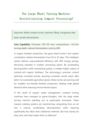 The Large Wheel Turning Machine: Revolutionizing Compost Processing?