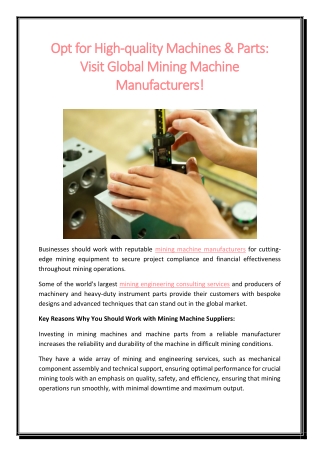 Opt for High-quality Machines & Parts Visit Global Mining Machine Manufacturers!
