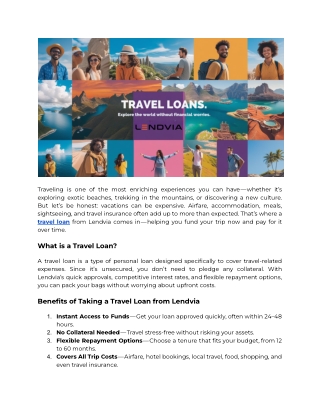 Travel Loans from Lendvia – Fund Your Dream Trip