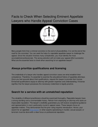 Facts to Check When Selecting Eminent Appellate Lawyers who Handle Appeal Conviction Cases