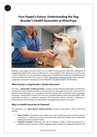 Your Puppy’s Future: Understanding the Dog Breeder’s Health Guarantee